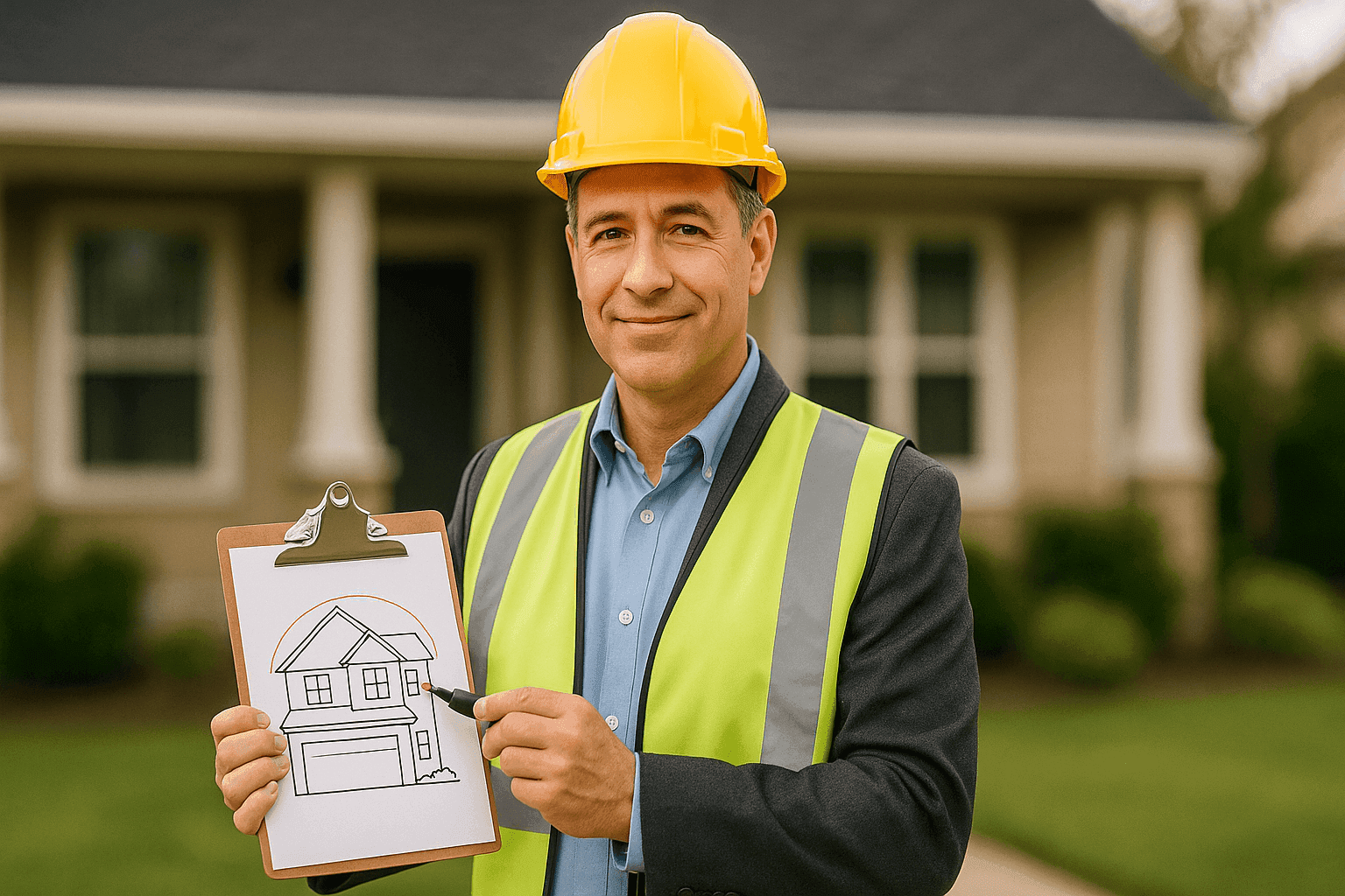 Insurance agent highlighting covered areas on a house diagram